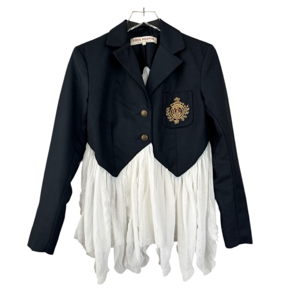 Free People Black Blazer with White Accents